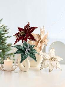 1/3/6pcs Artificial Flower Head, Christmas Tree Wreath DIY Decorations, For Holiday Decoration, Home Decoration, Room Decoration, Vase Decoration, Table Centerpiece, Wedding Decoration