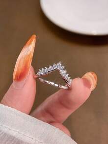 1 Pieza Anillo en forma de v con gotas de agua con brillo, anillo de boda de mujer en plata de ley 925, anillo de compromiso, anillo de eternidad, regalo de joyería fina