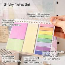 Multi-Functional Notebook Combination Set, Four-In-One Notebook With Sticky Notes, Index Stickers And Horizontal Lines, Loose-Leaf Book Waterproof Cover, Back To School And Office - Purple - View 4