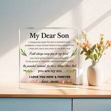 1 pièce Décoration acrylique personnalisée avec un message sincère de la mère au fils, amour maternel éternel, décoration polyvalente convenant à toute pièce, cadeau idéal des parents au fils, sans électricité requise