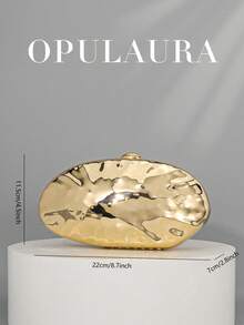 OpulAura New Fashion Asymmetrical Metal Box Clutch Bag, European & American Style Retro Mini Box Clutch Purse, Formal Party Handbag, Cocktail Wallet, Ball Gown Bag, Gold Wedding Bride Shoulder Crossbody Chain Bag , Gold Bag - Gold - View 4