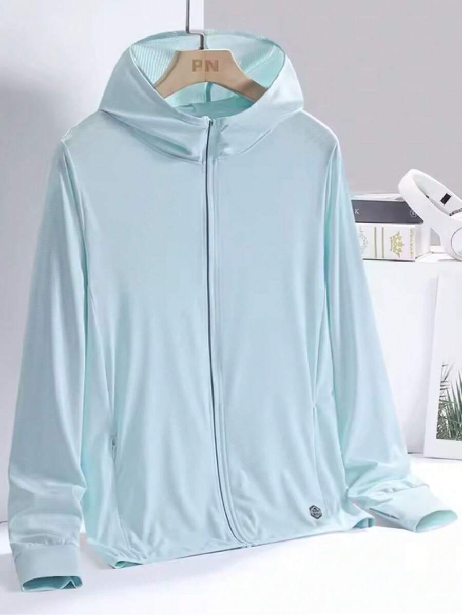 Lightweight Full Zip Jacket UPF 50+ Hood For Hiking Fishing And Outdoors - Biru - View 1