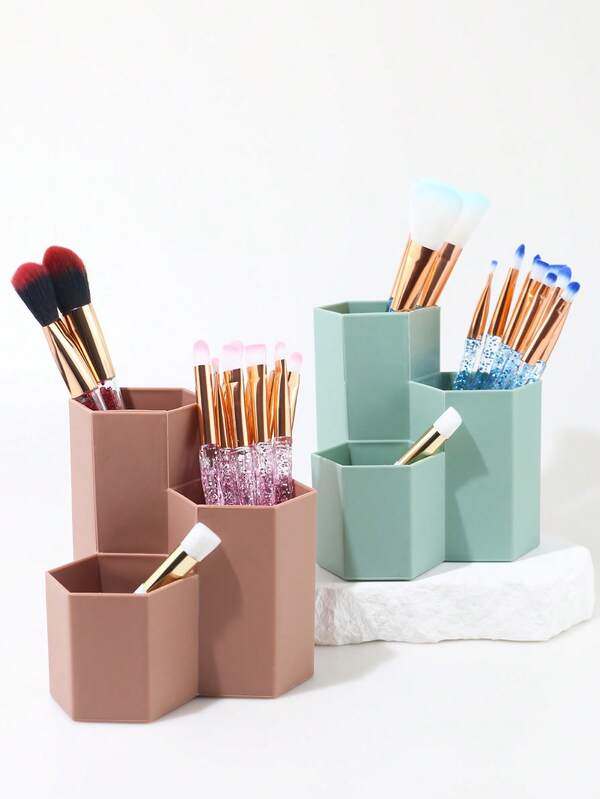 1 Stück Makeup Pinsel Aufbewahrungsröhre mit 3 Fächern, Schreibtisch Aufbewahrungsbox für Lippenstift, Augenbrauenstift, Lidschatten, Schminkspiegel, Kosmetikaufbewahrung