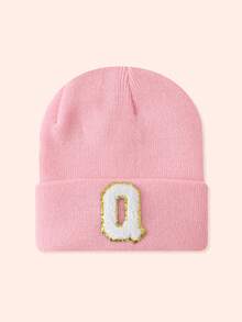 1pc Pink Children's Hat With 26 Letters, Knitted Beanie For Baby Boys And Girls, Warm For Outdoor And Daily Wear - Gold Label-pink Fluorescent Cap - View 102
