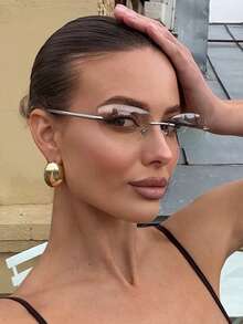 1 pieza Gafas de moda estilo deportivo futurista plateado estilo Y2K, elegantes para uso diario, estilo callejero, vacaciones, playa, vuelta al colegio, regalo para la novia - plata clara - Ver 2