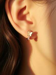 Artepollo 1pc 925 Sterling Silver Hypoallergenic Butterfly Hoop Earrings, Inlaid With Pink Zirconia, Sweet & Elegant, Gift Box Packaging, Suitable For Daily Or Holiday Wear, Gift For Girls, Friends, Back To School, Christmas