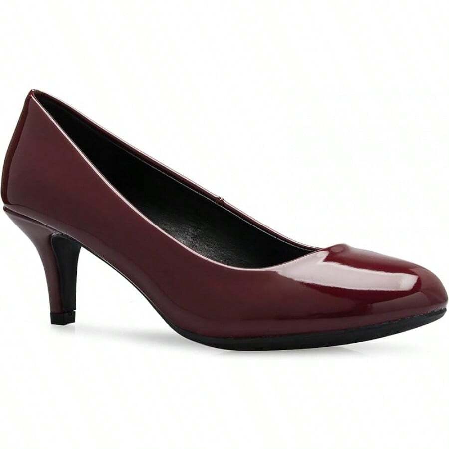 Women's Comfort Classic Round Toe Kitten Low Mid Heel Dress Pumps-2025 - Bằng sáng chế rượu vang - Xem 1