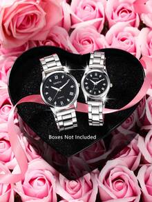 Couple's Quartz Watch, Fashionable Casual Watch, Suitable For Valentine's Day Or Thanksgiving Gift, Suitable For Daily Wear For Men And Women, Ideal For Birthday Gifts, Parties, Holiday Gatherings, And A Perfect Gift For Yourself Or Friends (Excluding Gift Box) - 銀色 - 查看 3