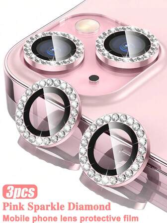 3 paquetes compatibles con protector de lente de cámara de , película de lente con brillo rosa, alta definición para series 16/15/14/13/12/11