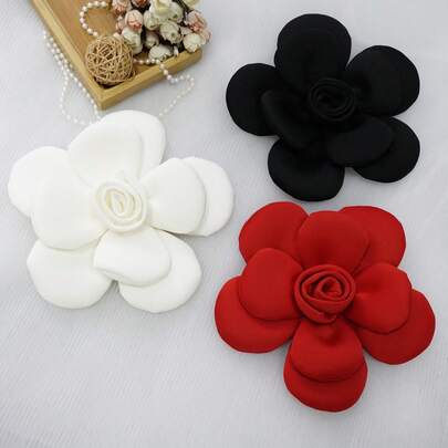1pc Handmade 3D Rose Camellia - Fashionable Layered Flower Lapel Pin, Suitable For Wedding Dress, Party, Handbag, DIY Headpiece, Jacket, Dress, DIY Craft, Christmas, Valentine's Day Gift, Holiday Decor, Gift Wrapping Or Elegant Evening Gown Accessory, No Sewing Required (White, Black, Red)