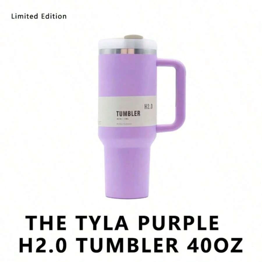 1913 40 Oz Stainless Steel Tumbler Double Wall Vacuum Insulated Portable Drinking Cup Travel Iced Coffee Mug Summer Drinkware With Handle And Straw, Perfect For Travel, Home, Office, Gift, Ice Drinks And Hot Drinks - 紫色 - 查看 1