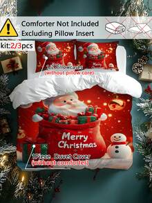 2/3pcs Christmas Tree, Gift, Snowflake, Deer, Santa Claus Pattern Digital Printing Brushed Duvet Cover Set, Soft & Comfortable, Suitable For Bedroom, Guest Room, Game Room, Hotel, School Dormitory