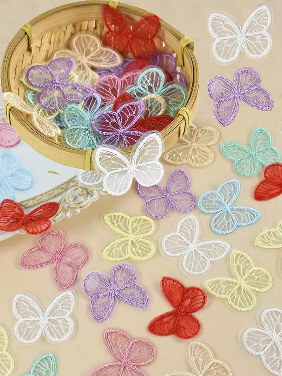 10/20pcs Double Layers Embroidery Sticker Mesh Sewing Butterfly Patch Repair Craft Wedding Decor Clothes Sewing Handmade DIY Accessories - Multicolor - View 1