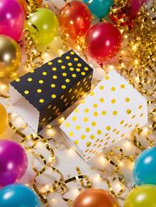 24pcs/12pcs/6pcs Black & White Foil Polka Dot Gift Boxes, Holiday Party Packaging Boxes - Multicolor - View 5