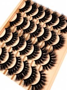 14对俄罗斯条纹睫毛水貂蓬松3D水貂睫毛化妆凌乱假睫毛蓬松浓密睫毛 - 黑色 - 查看 2