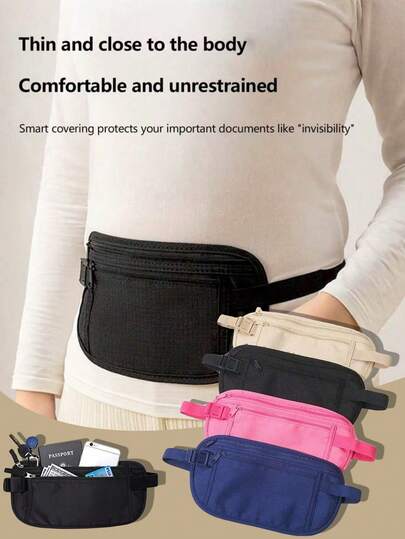 Vattentät RFID-blockerande resemidjeväska, unisex - ultratunn dold magväska, kan rymma kontanter, pass, telefon och mer, dold säkerhetsplånbok, lämplig för jul, halloween och andra högtider, kan även användas som midjeväska, gymväska eller reseväska för kvinnor
