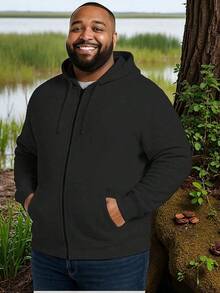 Men Plus Size Zip-Up Hoodies - Black - View 2
