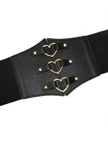 1 pieza Cinturón de mujer de PU de moda oscura con decoración de anillo con forma de corazón, versátil para Halloween, atuendo renacentista - Negro - Ver 4