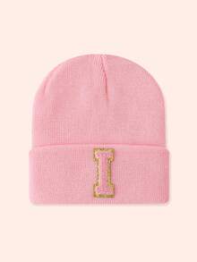 1 Stück Kinder Rosa 26 Buchstaben gestrickte Mütze, Kleinkind Jungen Mädchen warme Beanie Kappe, geeignet für Outdoor, Alltag, windundurchlässig & warm