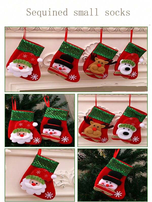 4 Stücke neue Weihnachtssocken, Weihnachtsgeschenktüten, Weihnachtssocken-Anhänger, Weihnachtsbaum-Ornament-Tüten, Süßigkeitentüten, Geschenktüten, kleine Anhänger