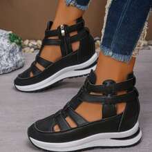 Women's Platform Wedge Sneakers, Summer New Casual Flat Breathable Ladies Shoes - màu đen - Xem 3