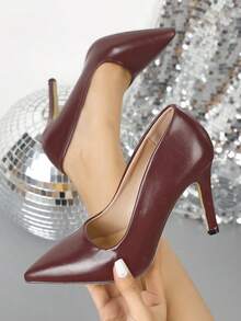 Tacones altos de punta fina, versátiles y con estilo, stilettos de tacón sexy y de fácil puesta - Burdeos - Ver 1