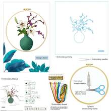 Kit de bordado floral que incluye aro de bordado, aguja, hilo, juego de herramientas de tijeras. Paquete de material de manualidades con tema de paisaje de plantas verdes, regalo de artesanía y decoración del hogar