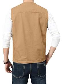 Men's Casual Outdoor Cotton Vest Lightweight Breathable Multi-Pocket Fishing Travel Vests OutwearChristmas IQWV - 03-卡其色 - 查看 8