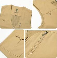Men's Casual Outdoor Cotton Vest Lightweight Breathable Multi-Pocket Fishing Travel Vests OutwearChristmas IQWV - 04-卡其色 - 查看 7