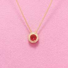 Fashion Women's Necklace, Colorful Round Pendant Inlaid With Imported Zirconia, 925 Silver Or 18K Gold Plated - Rosa vermelha (ouro) - 查看 1