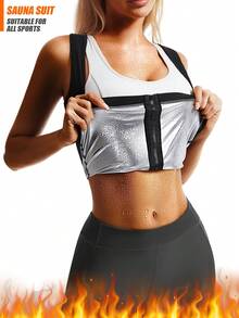 Damen Taille Sauna Anzug - Hohe Kompression Schwitzanzug, Beliebter minimalistischer Sauna Anzug Damen Weste Taille Trimmer, Eng anliegende Fitness Formung Taille, Geeignet für Gym, Sport und Yoga, Damen Reißverschluss Weste, Reißverschluss Design, Nicht atmungsaktive Fitness Bekleidung