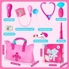 Kit médico para niños pequeños de 3 a 5 años, kit médico de juego preescolar con estetoscopio, puño de presión arterial y bolsa de transporte, juguetes de vestir para niños a partir de 3 años - Bebé rosa Dr. Kit - Ver 6