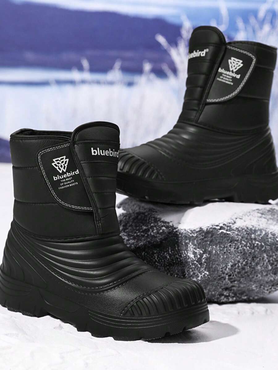 Winter Warm Boots For Men, Outdoor Hiking Boots, Thermal Lined Couple Snow Boots, Men's Shoes, Hook And Loop Convenient Slip-On Comfortable Cold-Proof Boots - Black - View 1