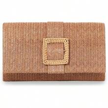 Straw Clutch Purses Women Summer Beach Bag Raffia Crossbody Purse Woven Envelope Handbag - màu nâu - Xem 1