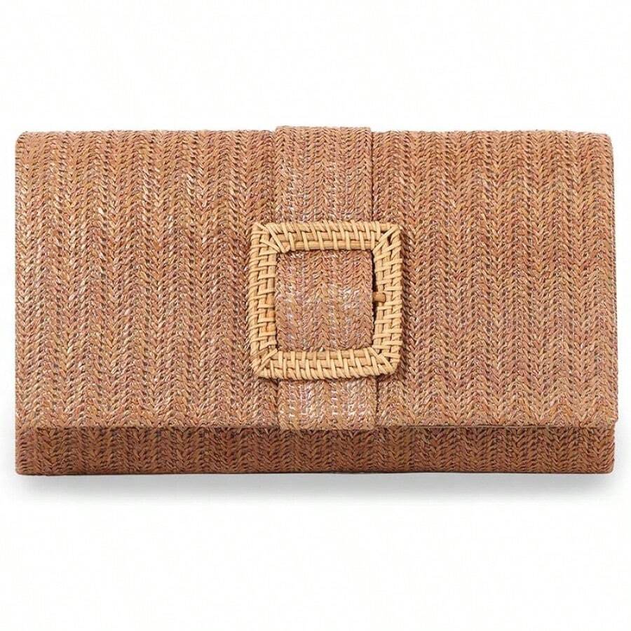 Straw Clutch Purses Women Summer Beach Bag Raffia Crossbody Purse Woven Envelope Handbag - màu nâu - Xem 1