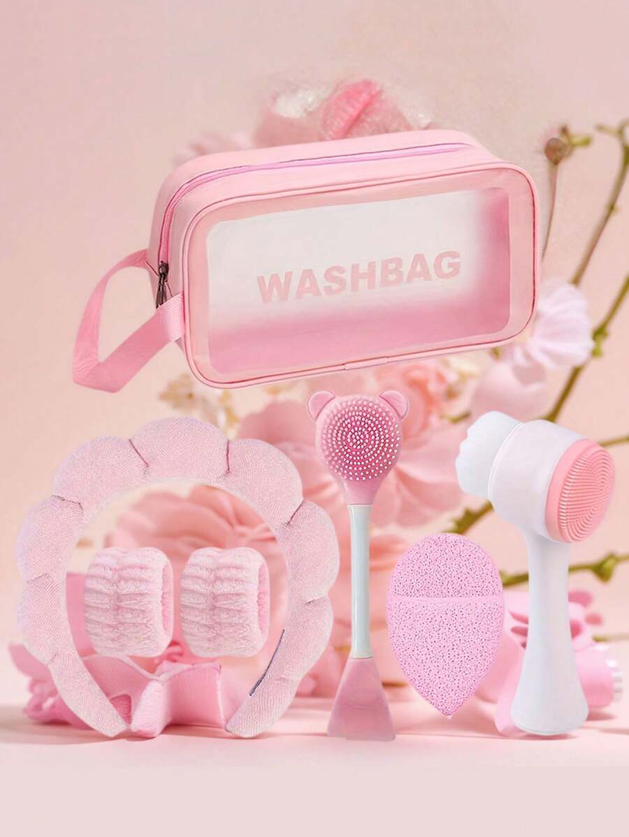 7 件套洁面套装、睡前洗脸套装、深层清洁美容 SPA 面膜刷套装、柔软头带、发带套装、温和去角质刷、硅胶细节面部刷、便携式护肤工具（带洗漱包）、女性理想的圣诞礼物、护肤头带、美容、护肤产品、水疗、自我护理、护肤工具、面部护理、美容师用品、皮肤、洗面奶、面部