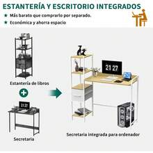 INICO Escritorio de Computadora, escritorios para Home Office con 1 Cajones y 4 Niveles de Estantes, Moderno Escritorio para Oficina en Casa, Mesa de Estudio para Laptop, Minimalista Moderno - Marrón - Ver 9