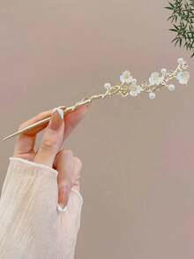 1pc Elegant Chinese Style Floral Design Tassel Hair Stick, Traditional Hair Accessory Suitable For Women's Daily And Party Wear