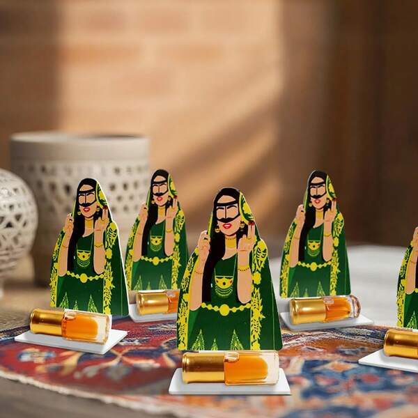 6pcs Saudi Arabian Wedding Favor Dispenser, Arabic Calligraphy Wedding Gift Dispenser Set, Oud, Bakhoor Dispenser, Suitable For Holding Arabic Perfume, Dates, And Candies, Applicable For Wedding Venue Decoration And Favor Dispensing Platform (Perfume And Gifts Not Included)