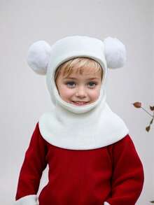 1pc Cute Double-Pom Beanie For Boys And Girls, Perfect For Winter Balaclava Knitted Hat For Autumn And Winter.