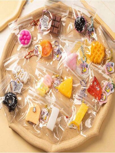 5pcs Food Kneading Fidget Toys Bag PVC Pendant Stress Relieving Sensory Toys Autism Toy Halloween Christmas Keychain, Each Individually Packaged, With A Variety Of Different Foods, Can Release Pent-Up Emotions By Squeezing. (Random Style)