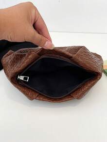 New Fashion Solid Color Clutch, Pleated Cloud Bag, Solid Color Casual Envelope Bag, Cosmetic Bag, Travel Accessory Bag, Inner Liner Bag, Toiletry Bag, Storage Pouch - Brown - View 10