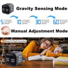 SULVGO Digital Cube Pomodoro Timer Productivity Timer Kitchen Timer Desk Timer 5/10/30/60min & Custom Countdown, Vibration & Adjustable Sound Alarm,For Task Work Cooking Studying-Black