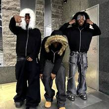 Fur Hood Jacket Men Hoodie Zip Up Y2k Zip Up Hoodie Y2k Hooded Jacket Warm Winter Coat For Men With Hood Fur Collarhalloween - 黑棕色 - 查看 4