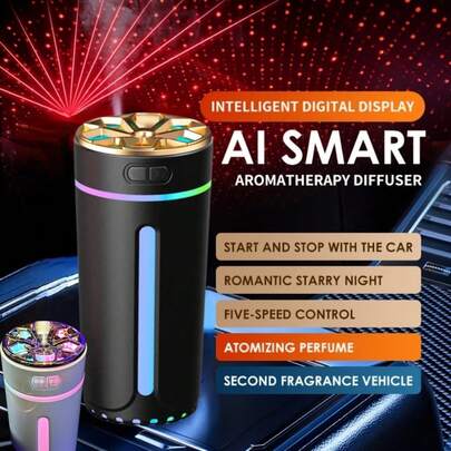 RAF USB Powered 4-Mode Aroma Diffuser (Smart, 2-Level, Starry Sky, Fragrance Mist) With 2 Mist Levels, Suitable For Home, Car, Office Or Travel. It Is Both A Fragrance Diffuser And A Modern Incense Burner. Smart Car Air Purifier Humidifier Aromatherapy Diffuser Car Deodorizer Car Atmosphere Light With 6 Filter Cores, Car Accessories