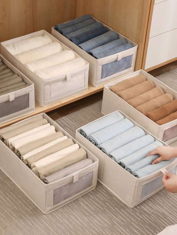 1 grande boîte de rangement pour fenêtre, boîte de rangement pliable, boîte de rangement grande capacité, boîte de rangement en tissu, rangement et tri des vêtements, rangement séparé des vêtements, rangement dans l'armoire, rangement à la maison, empilable, économie d'espace, matériaux renforcés, ne se déforme pas facilement, résistant aux taches et facile à nettoyer.