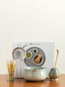 5/8pcs Set Ceramic Matcha Bowl, Matcha Whisk, Bamboo, Matcha Brush, Tea Scoop, Matcha Ceremony Gift Box, Round Pointed Ceramic Matcha Bowl & Whisk Set, Fade-Resistant, Elegant & Durable, Suitable For Outdoor Travel & Leisure, Tea Enthusiasts, Kitchen