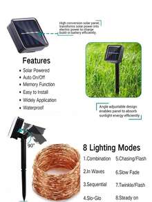 50/100/150/200/300LEDs Solar Led Lights Outdoor Waterproof, Solar Fairy LED String Lights With Copper Wire 8 Modes Solar String Lights For Outside Garden Patio Wedding Party(Warm White/Multicolor/White/Red/Pink/Blue) Halloween Decor Fall Decor Christmas Decor House Decor Outdoor Decor - Black - View 3