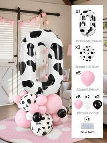 102pcs/21pcs Pink Cowgirl Theme Balloon Arch And Garland Set, 40 Inch Cow Print Balloons (Numbers 0-9), Cowboy Hat/Cowboy Boot Balloons, Farm Theme Birthday Party Decoration, Cream Print Latex Balloons, Farm/Barn Party, Baby Shower - Multicolor - View 15
