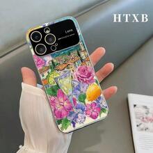 Phone City Flowers Pattern Electroplated | AG Funda esmerilada con ventana grande 2 en 1 para phone 17, 17 Pro, 17 Pro, 16 Pro, 16 Pro, 16 Plus, 16, 15 Pro, 15 Pro, 15 Plus, 15, 14 Pro, 14 Pro, 14 Plus, 14, 13 Pro, 13 Pro, 13, 12 Pro, 12 Pro, Serie 12. Accesorio para móvil. Diseño floral. Funda resistente. Premium. Funda protectora. Para usuarios de smartphones y entusiastas de la tecnología. - Negro - Ver 4